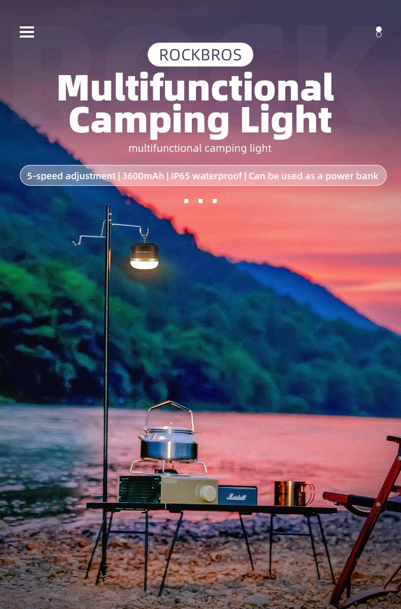 Cheap Goat Tents ROCKBROS Camping Light LED Type C Rechargeable 3600mAh Power Bank 5 Gears Magnetic Outdoor Tent Light Portable Emergency Light   